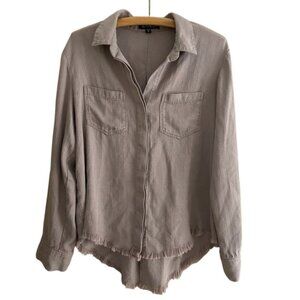Velvet Heart Grey/Brown Button-Up Shirt with Frayed Hem Women’s Size Medium
